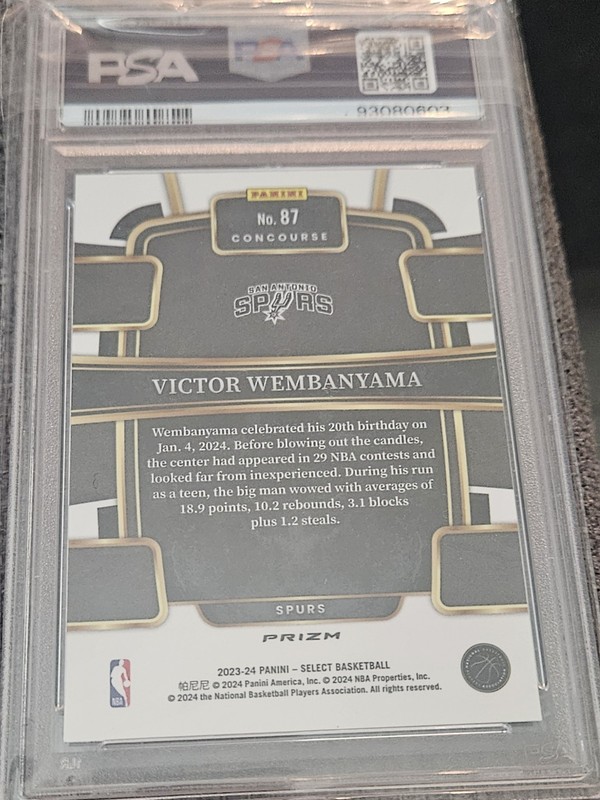 2023-24 Panini Select - Victor Wembanyama #87 Red Cracked Ice Prizm (RC) PSA9 view 2