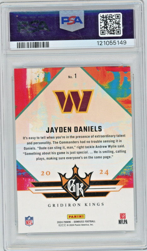 2024 Panini Donruss Jayden Daniels #1 Rookie Gridiron Kings PSA 10 view 2