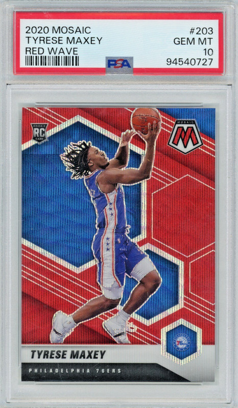 2020-21 Panini Mosaic Tyrese Maxey #203 Red Wave Rookie PSA 10