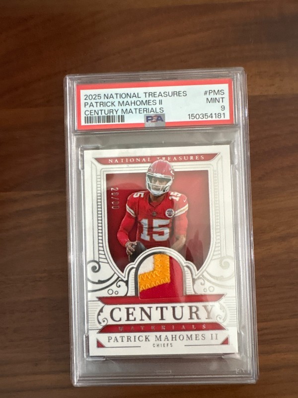 2025 National Treasures Patrick Mahomes Century Materials /99 PSA 9