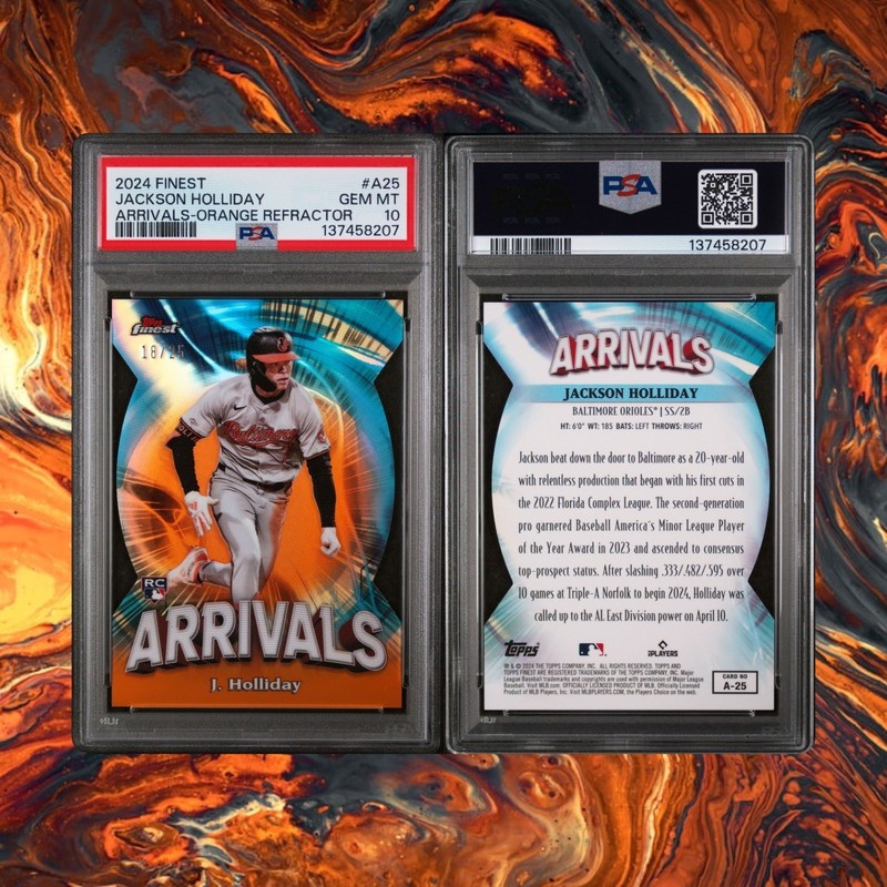 2024 Finest Arrivals Jackson Holliday (RC) Orange Refractor /25 🟠 PSA 10 💎 view 2