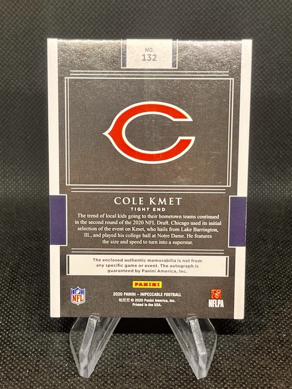 2020 Impeccable Cole Kmet RPA Rookie Patch Auto 23/35 Bears RC On Card Auto view 2