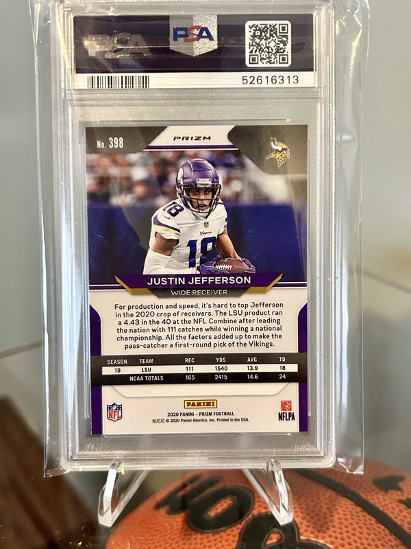 2020 Panini Prizm Justin Jefferson #398 Silver Prizm (PSA 9) Vikings - RC view 2