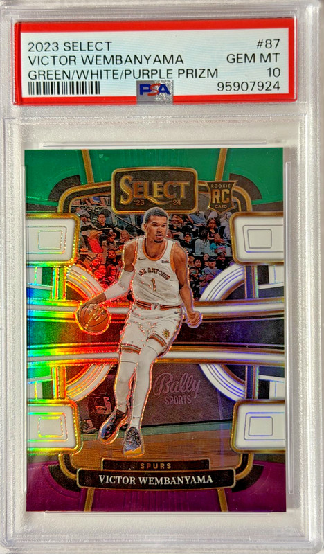 2023 SELECT GREEN/WHITE/PURPLE PRIZM PSA 10 GEM MINT VICTOR WEMBANYAMA ROOKIE 87