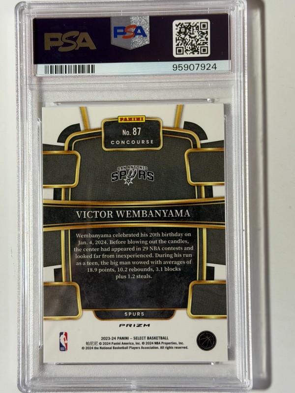2023 SELECT GREEN/WHITE/PURPLE PRIZM PSA 10 GEM MINT VICTOR WEMBANYAMA ROOKIE 87 view 2