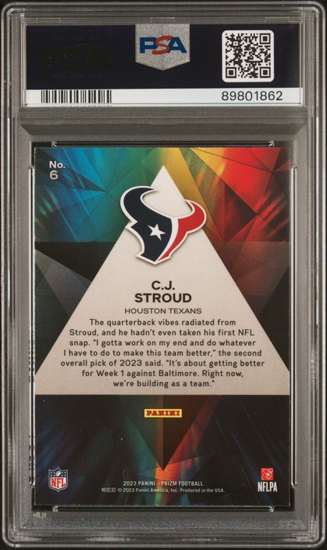 🏈 2023 Panini Prizm - CJ Stroud - Prismatic Houston Texans RC Rookie #6 PSA 10 view 2