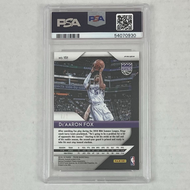 De'Aaron Fox 2018 Panini Prizm Red Shimmer #151 PSA 10 SSP 6/7 Spurs Kentucky view 2