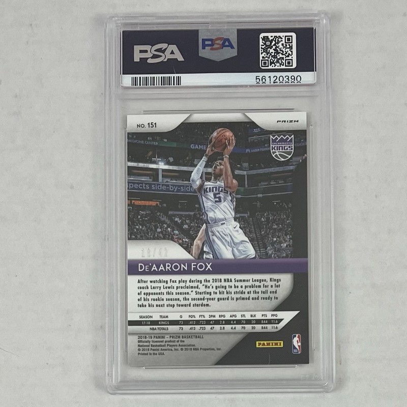 De'Aaron Fox 2018 Panini Prizm Pink Pulsar #151 PSA 10 SP 18/42 Spurs Kentucky view 2