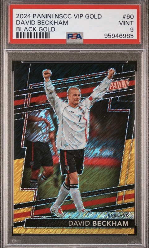 2024 Panini NSCC VIP Gold England David Beckham Black Gold Prizm #’d /5 PSA 9