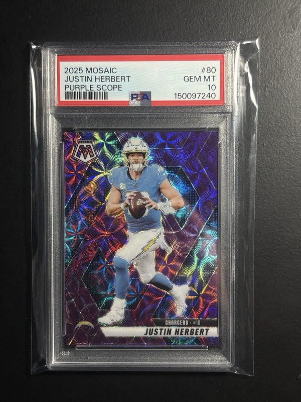 2025 Panini Mosaic - Justin Herbert Purple Scope PSA 10