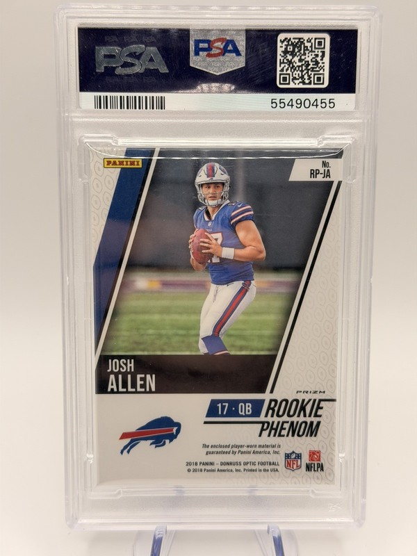 2018 PANINI DONRUSS OPTIC RC PHENOMS RELICS VERT-YELLOW/RED JOSH ALLEN RC PSA 10 view 2