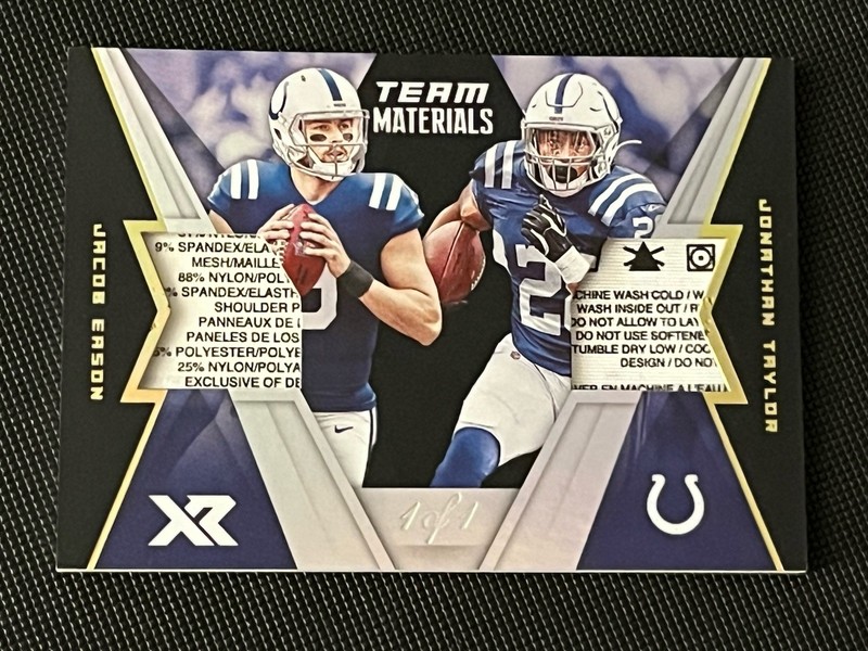 2020 Panini XR Jonathan Taylor 1/1 RC Team Materials Double Laundry Tag 1 of 1