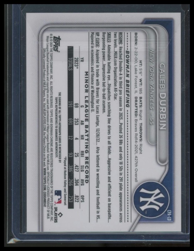 2024 Bowman Chrome Caleb Durbin #CPA-CD Auto Blue Refractors /150 view 2