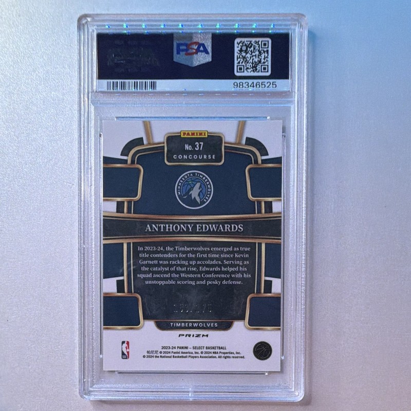 Panini 2023-24 Select Concourse Anthony Edwards #37 Maroon Prizm 153/175 PSA 10 view 2