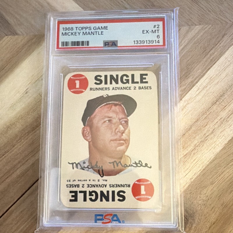 Topps 1968 Game Mickey Mantle #2 New York Yankees Autograph PSA 6