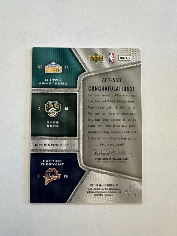 Armstrong, Sene, O'Bryant - 2007-08 SP Game Used - Triple Jersey #23/50 view 2