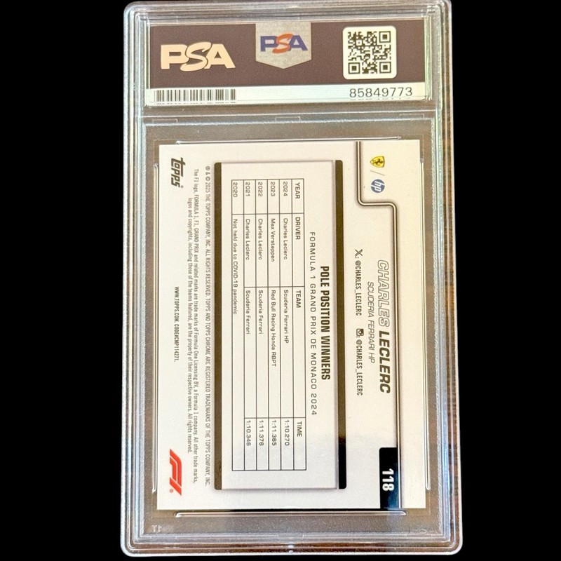 Charles Leclerc 2025 Topps Chrome Blue Refractor /150 Auto PSA 10 Autograph F1 view 2