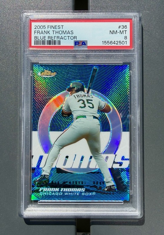 POP 1 Frank Thomas 2005 Topps Finest Blue Refractor /299 PSA 8 #36