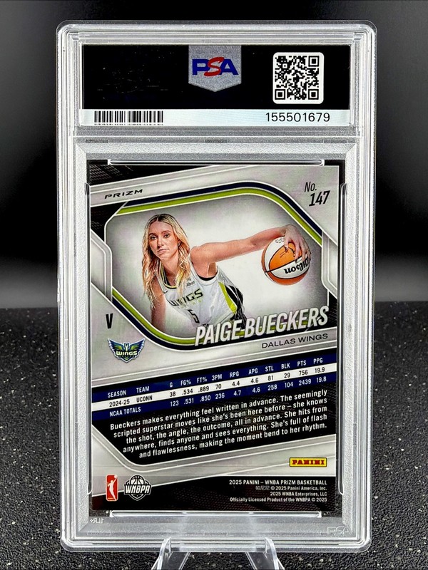 PAIGE BUECKERS WNBA Prizm #5 [Blue Velocity) Rookie (RC) Wings - PSA 9 view 2