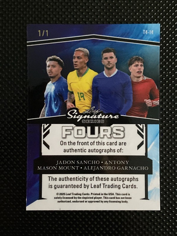 2025 Leaf auto Mason Mount, Alejandro Garnacho, Jadon Sancho, Antony 1/1 Red  view 2