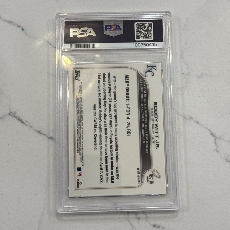 BOBBY WITT JR. PSA 10 2022 TOPPS CHROME UPDATE #USC176 PURPLE REFRACTOR RC 4010 view 2