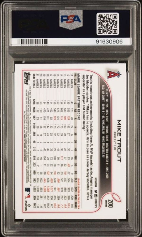 2022 Topps Chrome #200 Mike Trout Refractor PSA 10 view 2