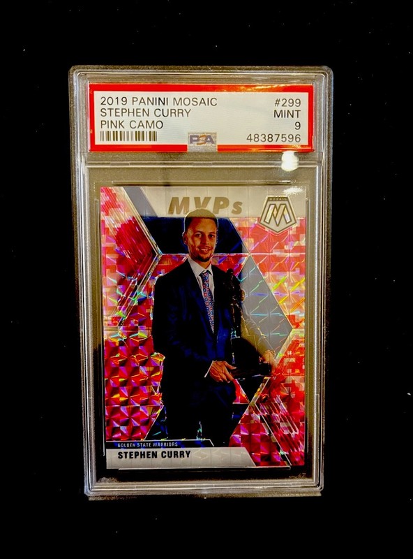 Panini 2019-20 Mosaic MVPs Stephen Curry #299 Pink Camo Prizm PSA 9
