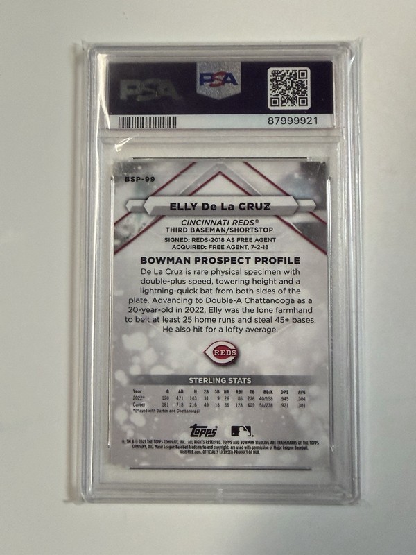 Topps 2023 Bowman Sterling Elly De La Cruz #BSP-99 Silver Refractor /100 PSA 10 view 2