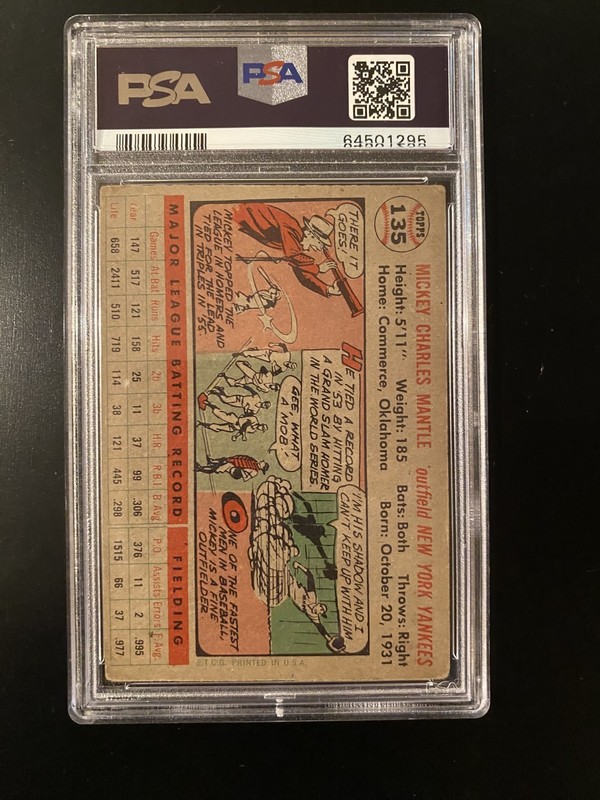 1956 Topps Mickey Mantle Gray Back PSA 1.5 view 2