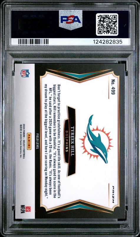 2024 Select #499 Field Level Tyreek Hill Silver Prizm PSA 10 Dolphins view 2