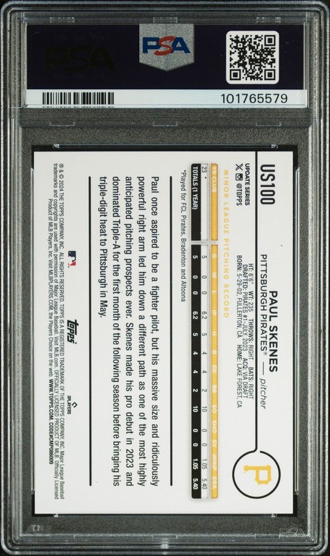 2024 Topps Update #US100 Paul Skenes TRUE Rookie PSA 9 Pirates view 2