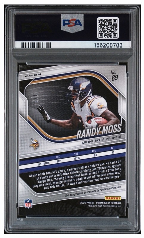 2025 Prizm FOTL Randy Moss Gold Vinyl Auto PSA 10 - POP 1 view 2