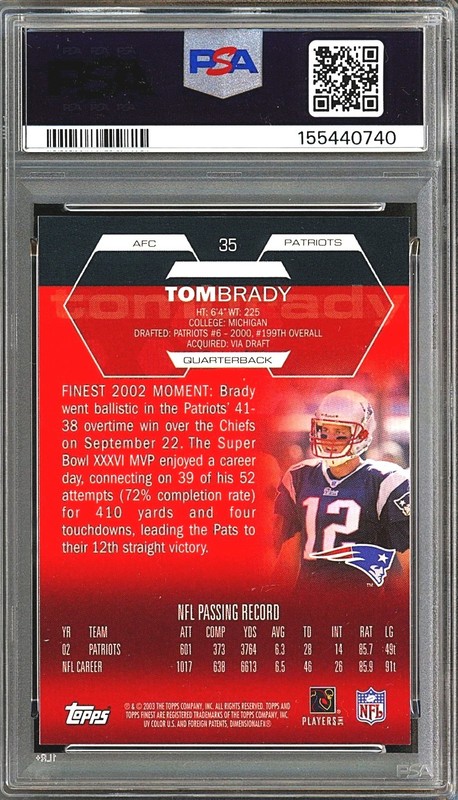 2003 Topps Finest - Tom Brady #35 PSA 9 view 2