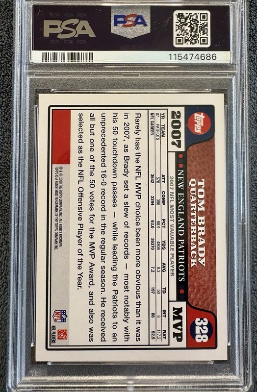2008 TOPPS #328 TOM BRADY PSA 10 GEM MINT PATRIOTS NFL MVP view 2