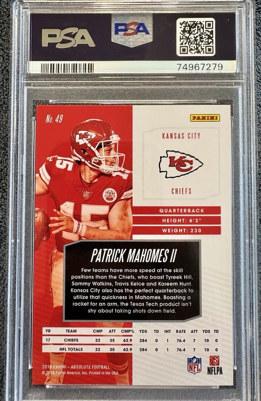 2018 Panini Absolute Spectrum Gold Patrick Mahomes II #49 PSA 9 MINT 2l4 view 2