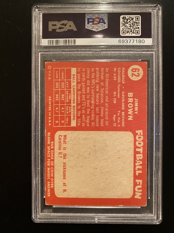 1958 Topps Jim Brown RC #62 PSA 4 view 2