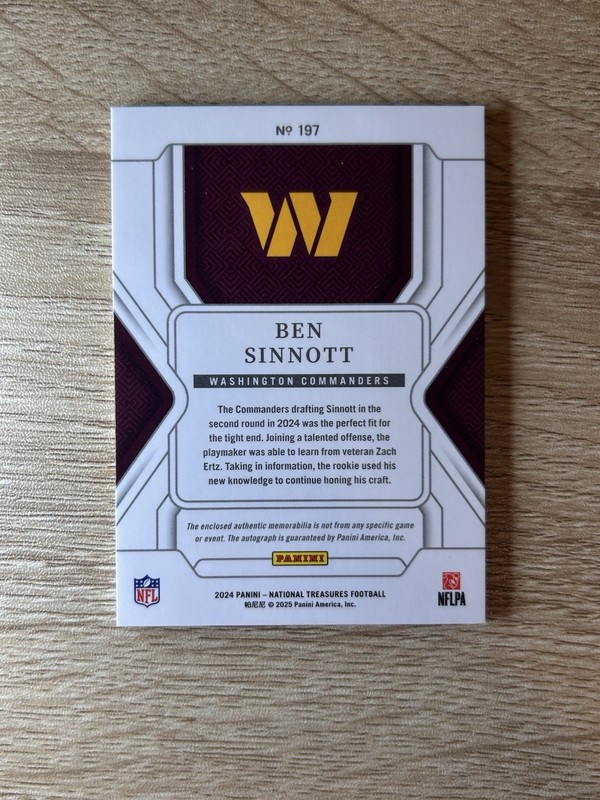 2024 National Treasures Ben Sinnott Midnight True Rookie Patch Auto Nike 1/1 view 2