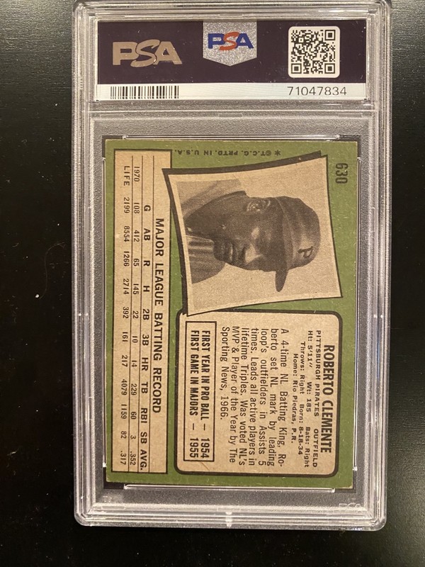 1971 Topps Roberto Clemente #630 PSA 5 view 2