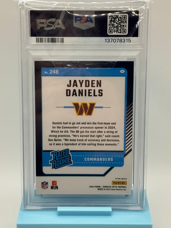 2024 DONRUSS OPTIC HOLO PRIZM RATED ROOKIE JAYDEN DANIELS RC #248 PSA 10 GEM MT view 2
