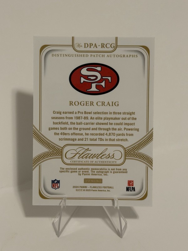 2024 Panini Flawless - Roger Craig #DPA-RCG Silver Patch Auto /20 HOF 49ers view 2