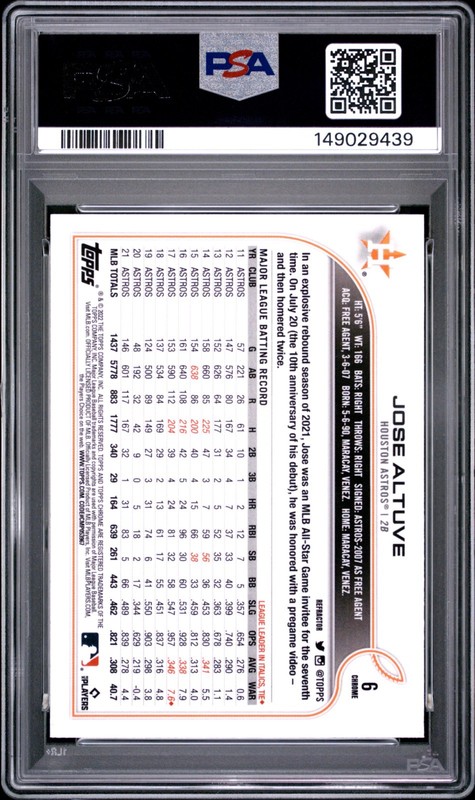 2025 Archives Signature - Jose Altuve 2022 Topps Chrome Refractor /20 PSA MINT 9 view 2