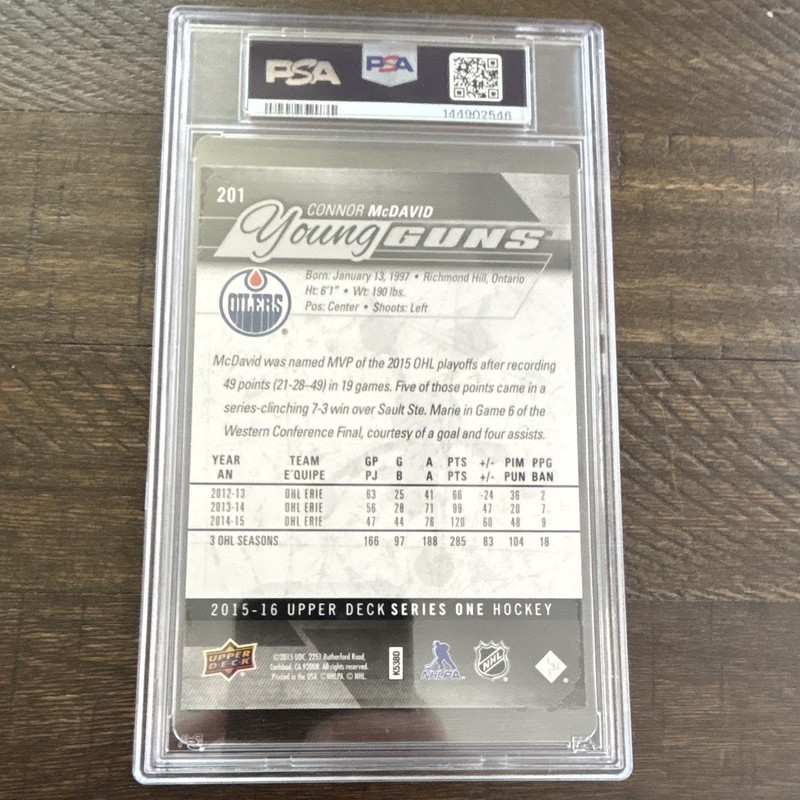 Upper Deck 2015-16 Young Guns #201 Connor McDavid Oversized RC PSA 6 NHL view 2