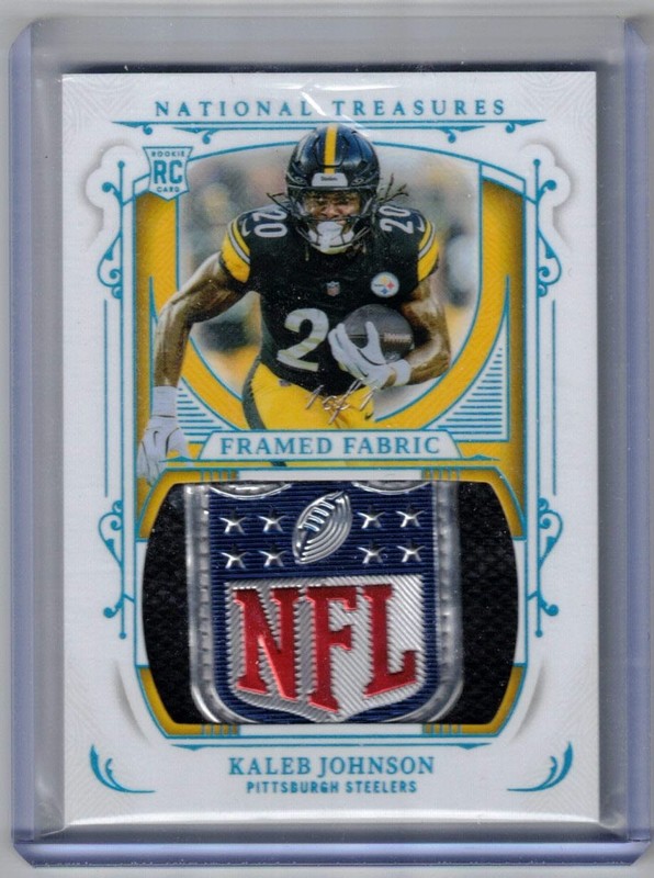 Kaleb Johnson 2025 National Treasures Logo Shield 1/1 Pittsburgh Steelers Rookie