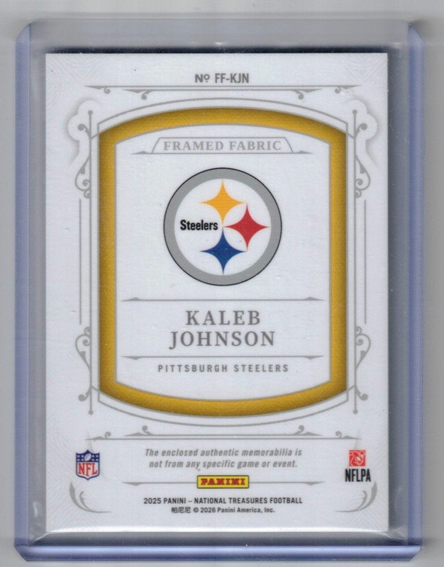 Kaleb Johnson 2025 National Treasures Logo Shield 1/1 Pittsburgh Steelers Rookie view 2
