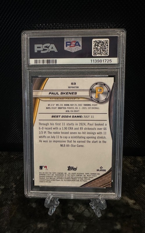 2024 Bowman's Best - Paul Skenes #53 Refractor (RC) PSA 10 view 2