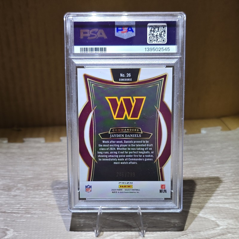 2024 Panini Select Concourse Jayden Daniels Tri-Color Prizm RC /299 #26 PSA 9 view 2