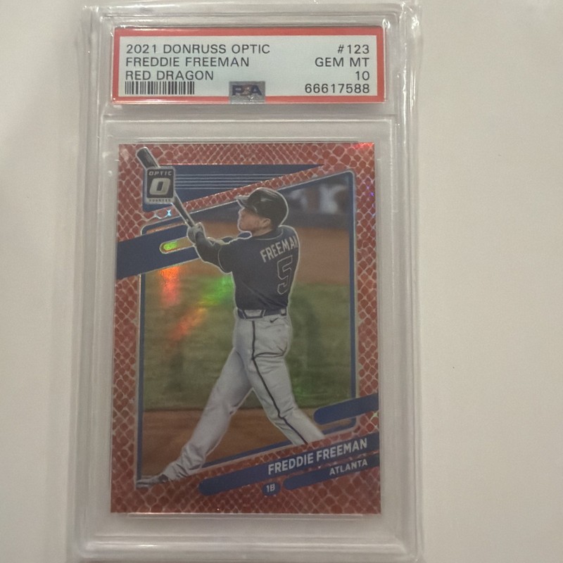 2021 Panini Donruss Optic /110 Red Dragon Prizm 123 Freddie Freeman PSA 10 POP 1