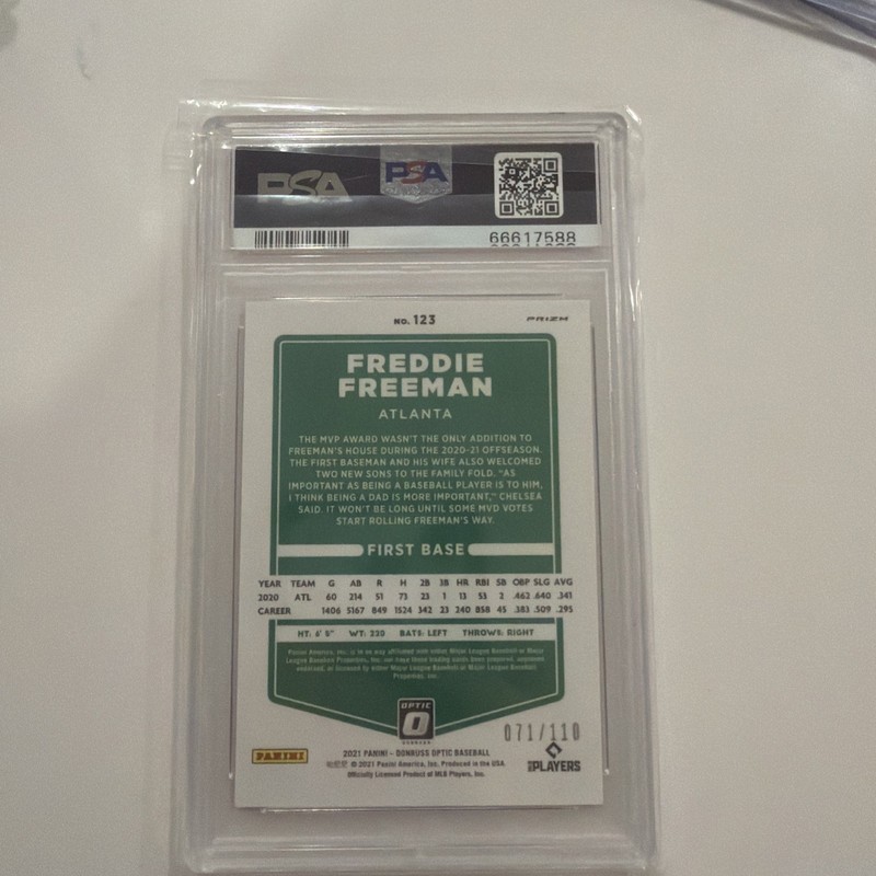 2021 Panini Donruss Optic /110 Red Dragon Prizm 123 Freddie Freeman PSA 10 POP 1 view 2