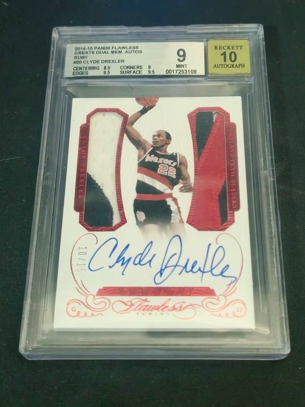 2014 Panini Flawless Greats Dual Patch Auto Ruby Clyde Drexler BGS 9