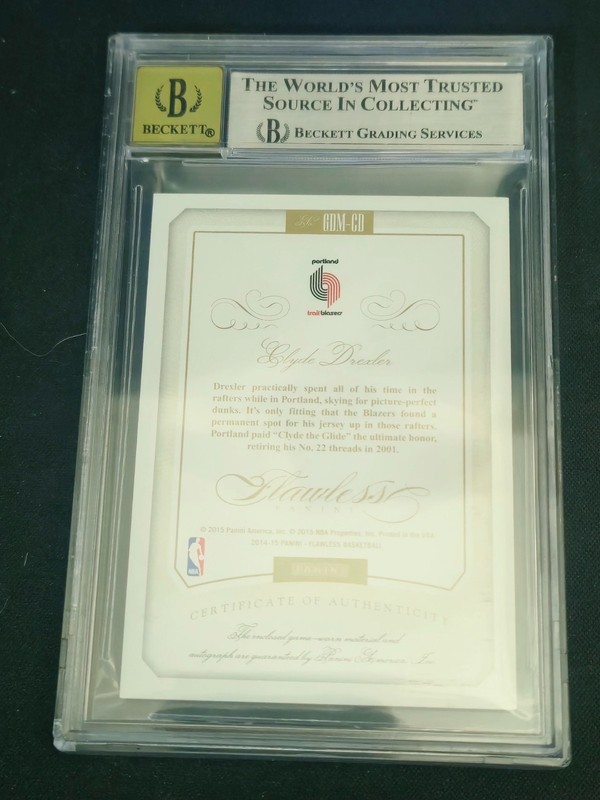 2014 Panini Flawless Greats Dual Patch Auto Ruby Clyde Drexler BGS 9 view 2